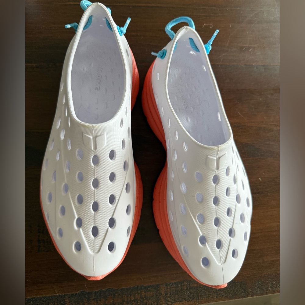 White and Orange Slip-On Shoes